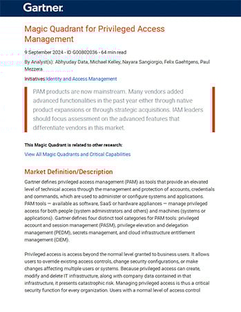 Privileged Access Management için 2024 Gartner®️ Magic Quadrant™️
